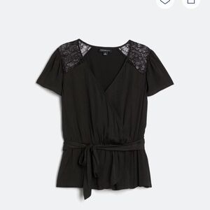 Stitch Fix Black Wrap Tie Front Short Sleeve Blouse